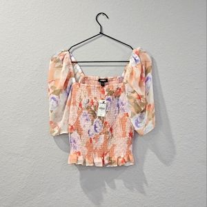 Express Shirred Bodice Top - Pink Floral - Small